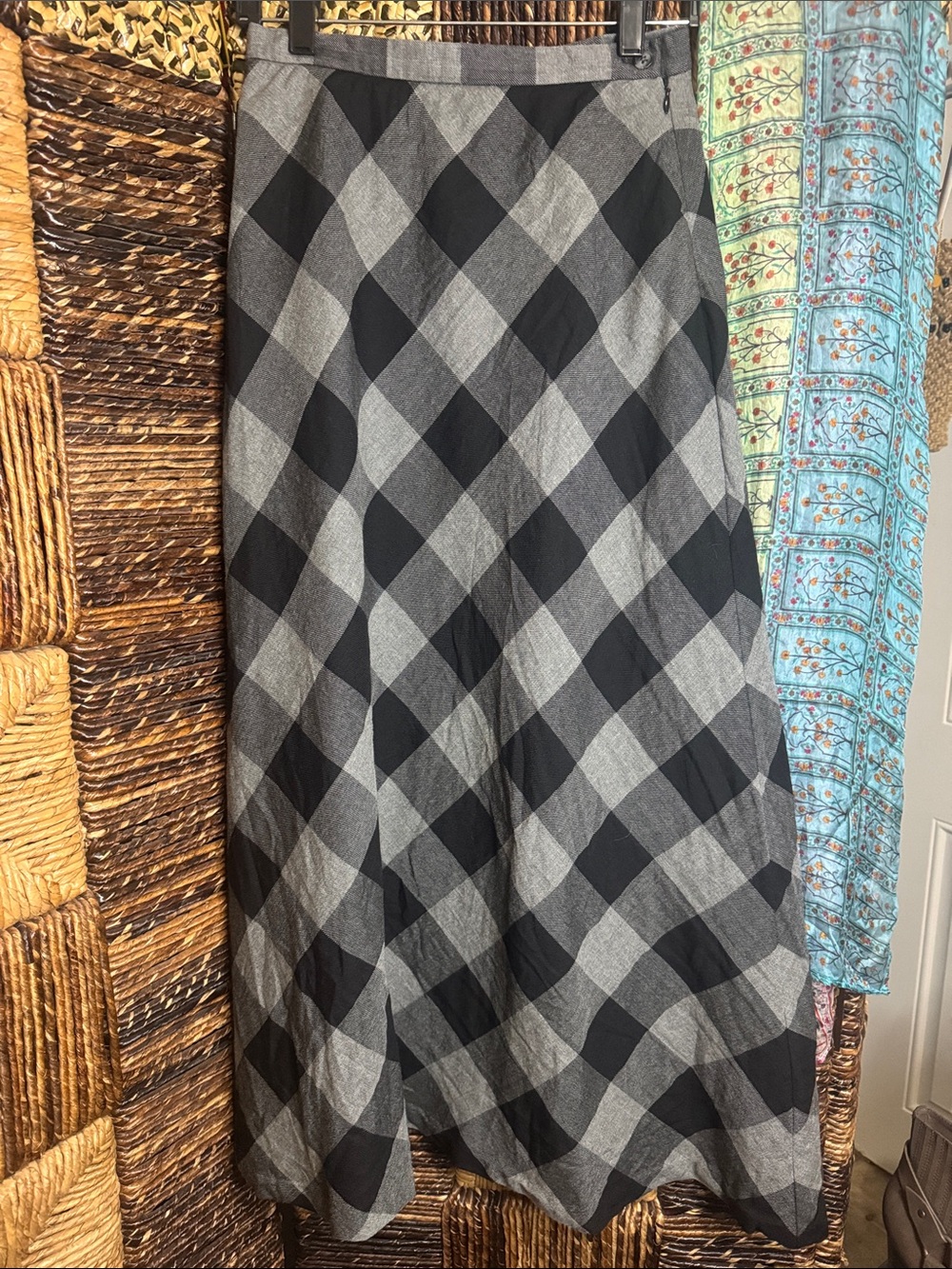 Vintage Talbots Black and Gray Plaid Maxi Skirt